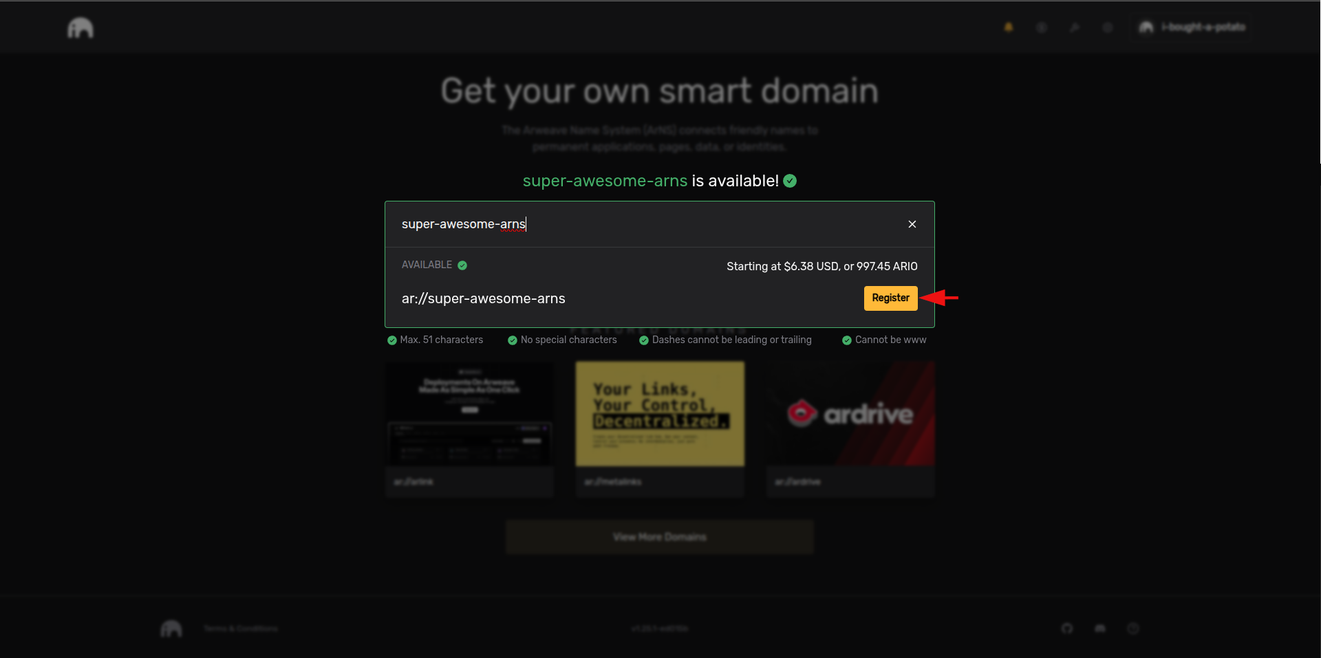 Search for ArNS name